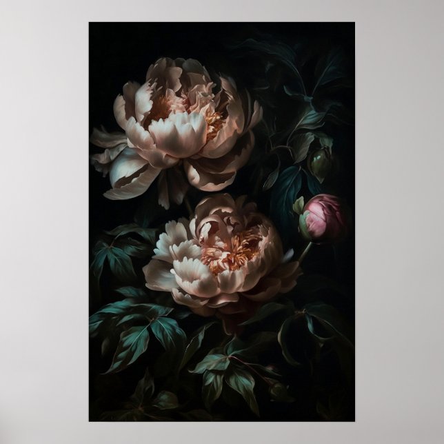 Poster romantique foncé peinture à l'huile florale (Devant)