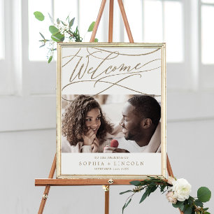 Poster Romantique Or Calligraphie Photo Bienvenue Mariage