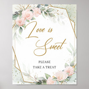 Poster Romantique rose roses eucalyptus or L'amour est do