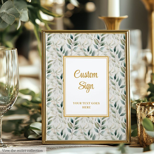 Poster Romantique Sage Green Gold Foliing Mariage personn (Romantic Sage Green Gold Foliage Wedding Custom Poster)