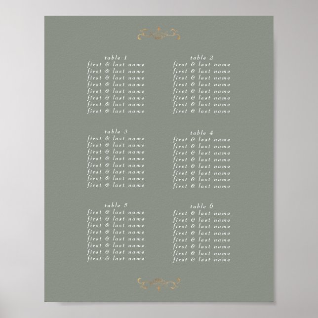 Poster romantique sauge vert classique or monogramme mari (Devant)