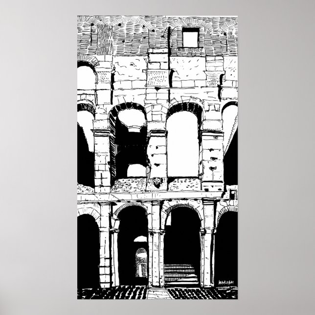 Poster Rome Colisée Noir Blanc Italie Art de Voyage Impri (Devant)