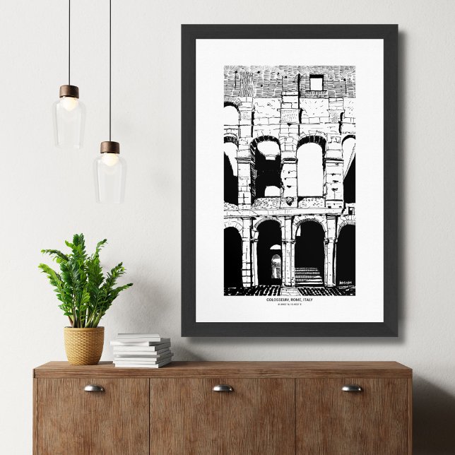 Poster Rome Colisée Noir Blanc Italie Sketch de voyage (Rome Colosseum Black White Italy Travel Sketch Poster)