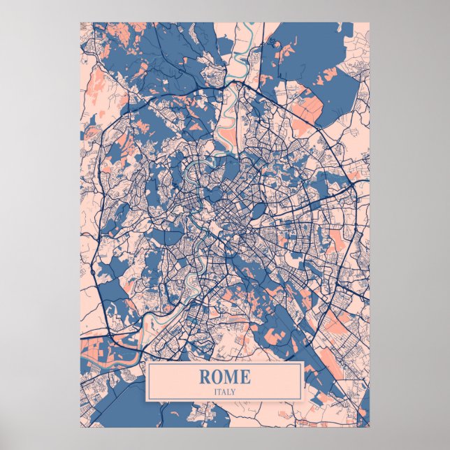 Poster Rome - Italie Carte de la ville de Breezy (Devant)