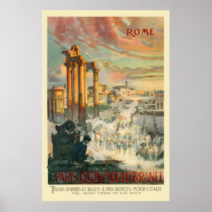 Poster Rome Italie Paris Lyon Mediterrannee Voyage Vintag
