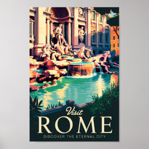 Poster Rome Italie Trevi Fontaine Illustration Voyage Art