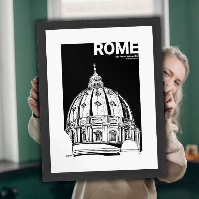 Poster Rome Vatican City St Peter's Dome Sketch de voyage (St. Peter's Rome Black White Sketch Mate Post Poster)
