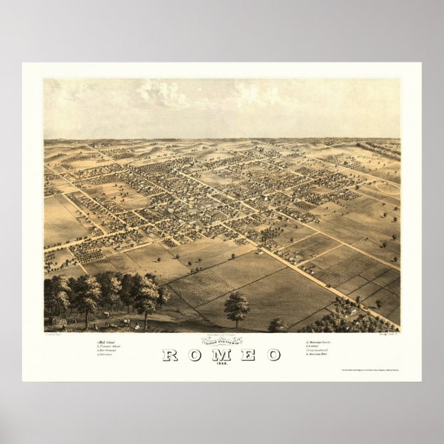 Poster Romeo, MI Carte panoramique - 1868 (Devant)