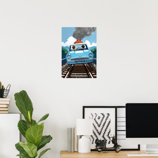 Poster Ron & HARRY POTTER™ en voiture volante vers HOGWAR (Bureau à domicile)