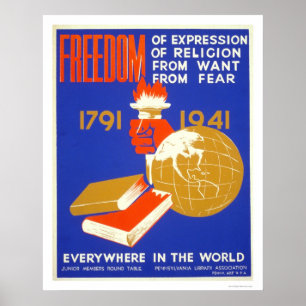 Poster Roosevelt Freedom For All 1941 WPA