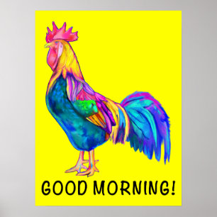Poster Rooster coloré Bonjour !