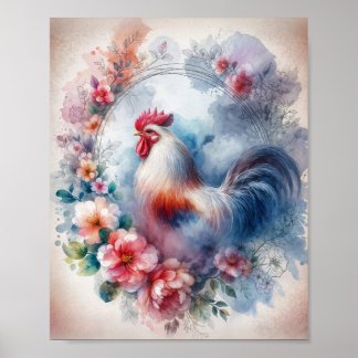 Poster Rooster dans Wreath Digital