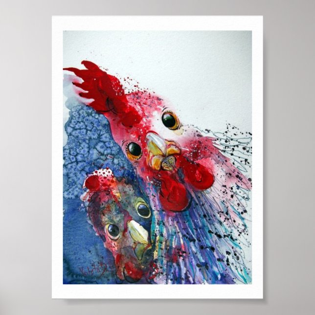 Poster - Rooster et Hen en aquarelles (Devant)