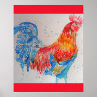 Rooster rouge Aquarelle Peinture Fête des pères Pa