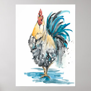 Poster Rooster Splash - Aquarelle Portrait