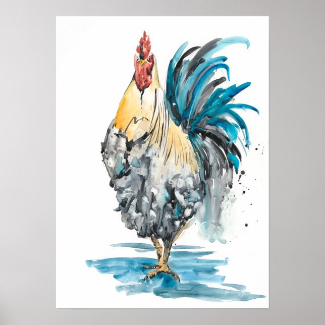 Poster Rooster Splash - Aquarelle Portrait (Devant)