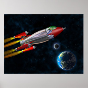 Poster Roquette rétro dans l'espace