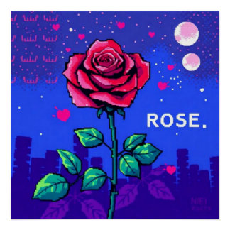 Poster Rosa pixelada estilo retro