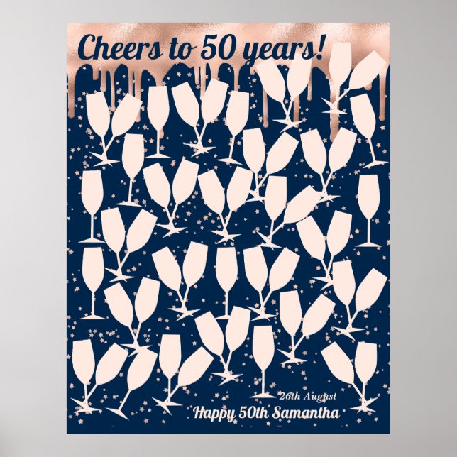 Poster Rose 50e Anniversaire Livre d'invité - Cheers to 5 (Devant)