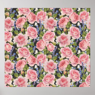 Poster Rose anglais rose : Aquarelle noire