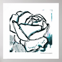 Rose Aqua Blanc Noir Moderne - Fleur Pop Art