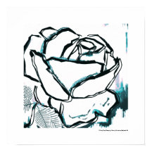 Rose Aqua Blanc Noir Moderne - Fleur Pop Art
