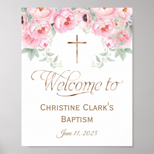 Poster Rose, Aquarelle, Floral, Baptême Symbole de bienve (Devant)