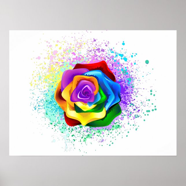 Poster Rose arc-en-ciel coloré (Devant)