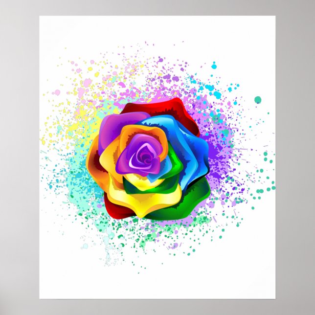 Poster Rose arc-en-ciel coloré (Devant)