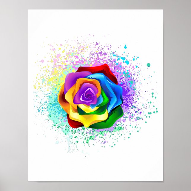 Poster Rose arc-en-ciel coloré (Devant)