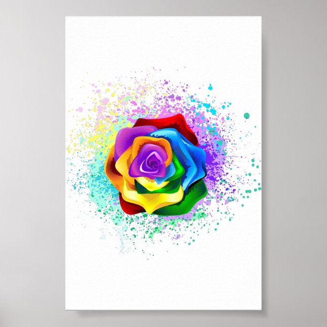 Poster Rose arc-en-ciel coloré (Devant)