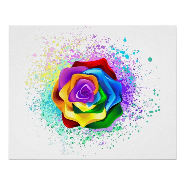 Poster Rose arc-en-ciel coloré (Devant)