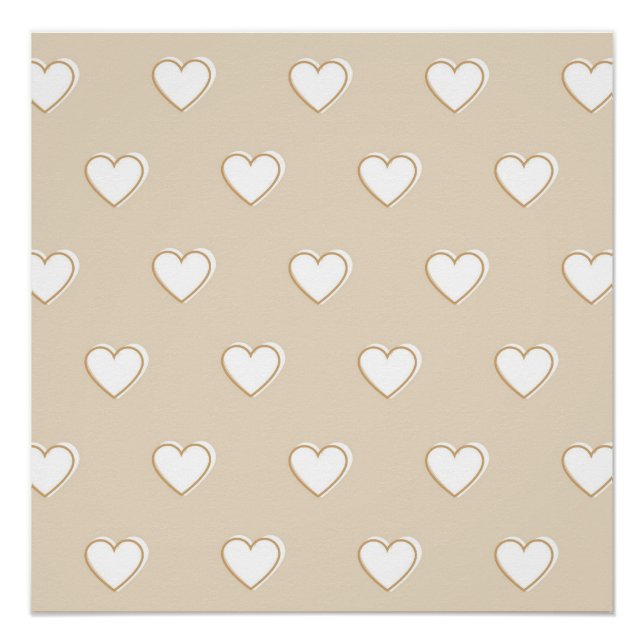 Poster Rose blanc Beige mignon Motif de coeur simple (Devant)
