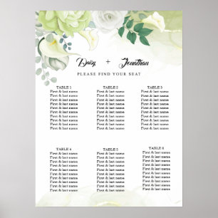 Poster Rose blanche vert et Mariage floral blanc