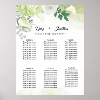 Poster Rose blanche vert et Mariage floral blanc
