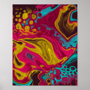 Poster Rose Bleu Jaune Acrylique Abstraite Pour Fluid Art