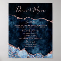 Rose bleu marine Gold Agate Mariage menu Panneau d