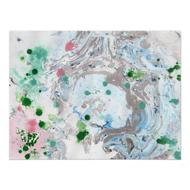 Poster Rose Bleu Vert Blanc tendance Art Abstrait moderne (Devant)
