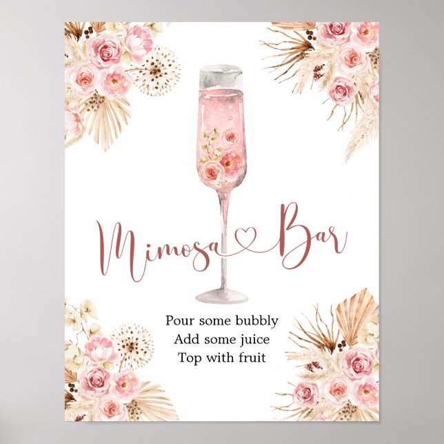 Poster Rose Boho rose Soiree Fête des mariées Mimosa Bar (Devant)