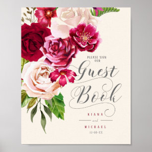 Poster Rose Bourgogne/Crème Mariage Réservateur ID584