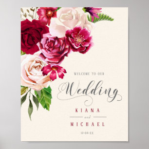 Poster Rose Bourgogne/Crème Mariage Welcome ID584