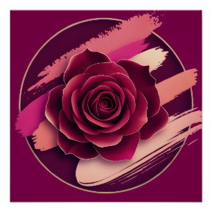 Poster Rose Bourguignonne Élégante aux Traits de Pinceau