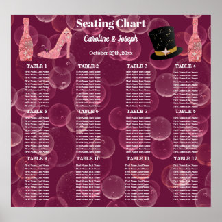 Poster Rose Champagne Bubbly pour 12 sièges Carte de sièg