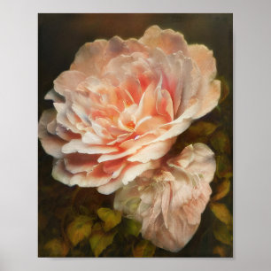 Poster rose corail vintage