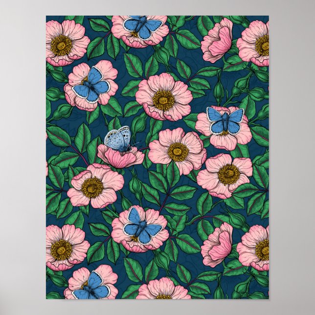 Poster Rose de chien et papillons (Devant)