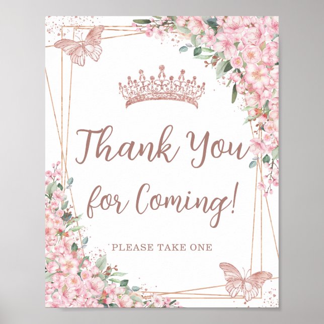 Poster Rose de fleurs de cerisiers or Quinceañera Merci (Devant)
