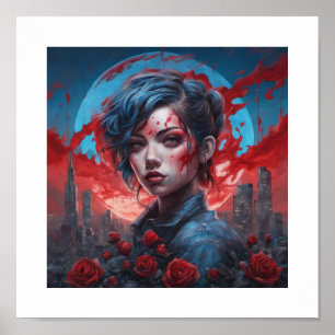 Poster Rose de la Lune bleue