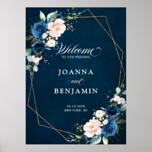 Poster Rose de la marine Blue Blush Mariage géométrique P