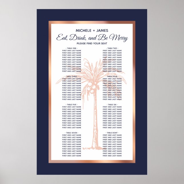 Poster Rose de la Marine Palm d'or Mariage tropical (Devant)
