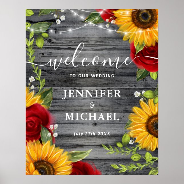 Poster Rose de tournesol en bois rustique Signes Mariages (Devant)